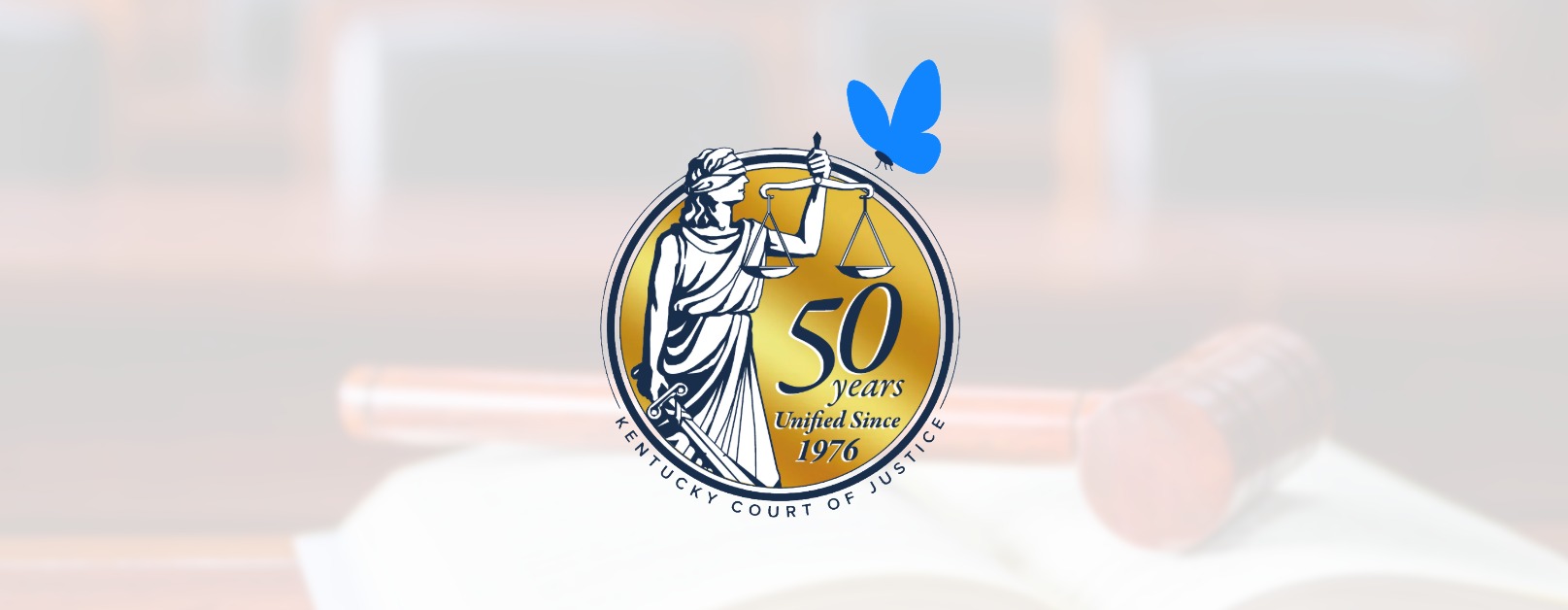 Kentucky Court of Justice seal next to the Bluesky logo, inviting users to follow the Kentucky Court of Justice on Bluesky.
